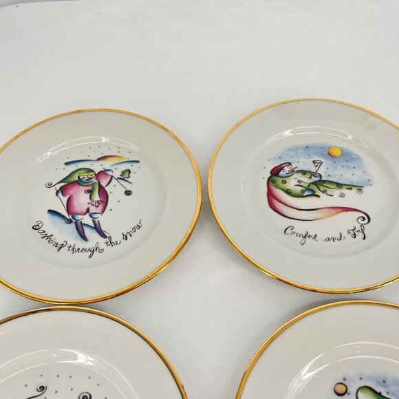 Set Of 6 Vintage Rosanna Holiday Dessert Plates With Gold Trim - Picture 2 of 5